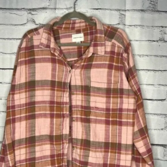 Plaid Pink and Brown Women's Jersey Top - Picture 1 of 2